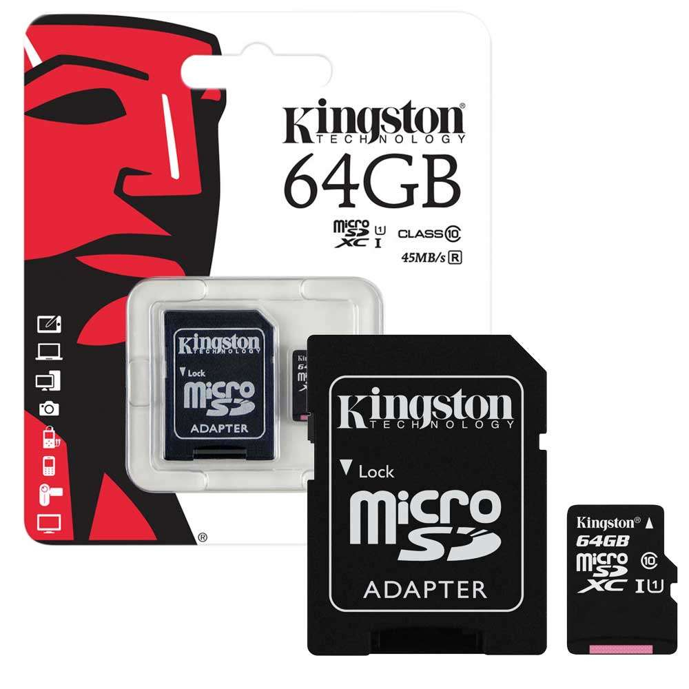 Tarjeta Microsd KINGSTON 64 Gb, 2 en 1, Clase 10, garantia 1 año