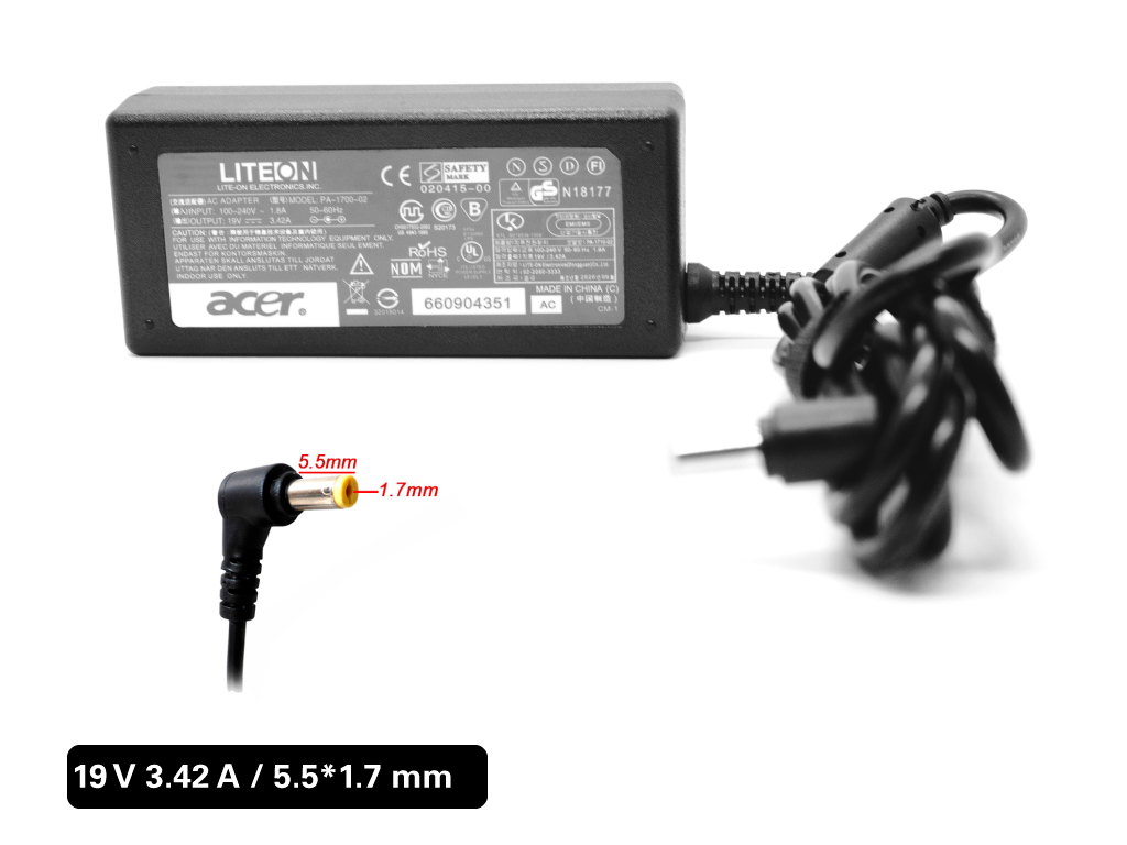 Cargador Laptop ACER 19V/3.42A/65W/5.5*1.7mm, Plug Amarillo, HC