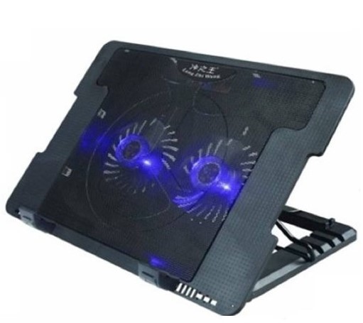 Base Enfriadora Laptop, 2 Ventiladores grandes, 5 Niveles de elevacion regulables, 2 puertos Usb, 10 hasta 17 pulgadas, Luces led